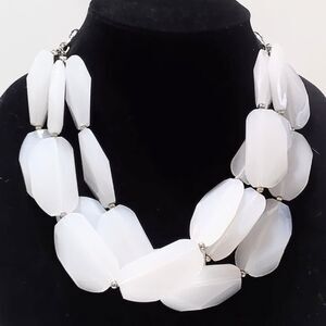 Chunky Silver Tone and White Frosted Acrylic Link Multi Strand Necklace